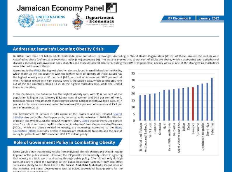 Jamaican Economy Panel Discussion Eight on Jamaica's Looming Obesity Crisis