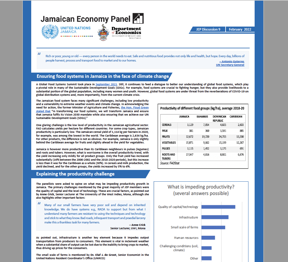 Jamaican Economy Panel Discussion Nine on Jamaica's food systems and climate change