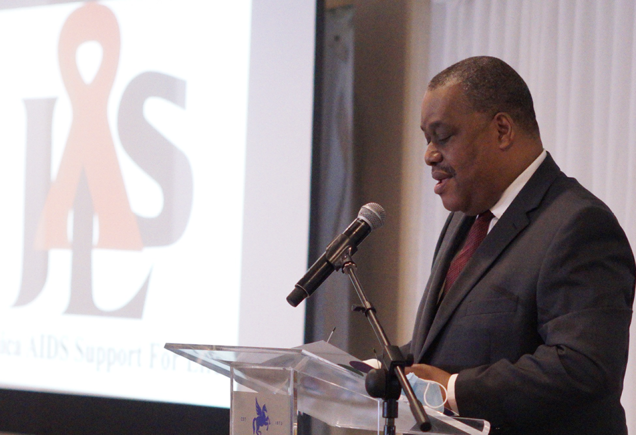 Resident Coordinator Dr. Garry Conille delivers his remarks at the Jamaica AIDS Support for Life (JASL) 30th-anniversary event. The ceremony took place at The Pegasus Hotel in New Kingston. 