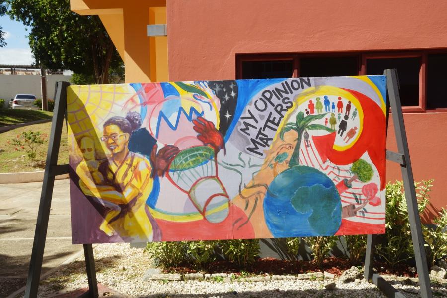 One of two commemorative art murals painted by students of the Edna Manley College of the Visual and Performing Arts