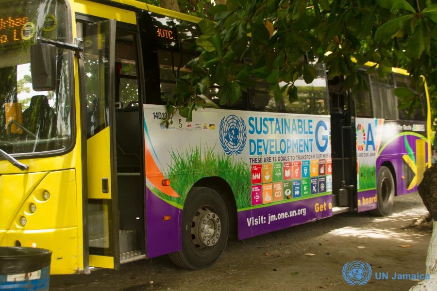 The public bus publicly branded with the SDG plys sections of St Catherine and St Andrew every day, viewed by thousands of motorists