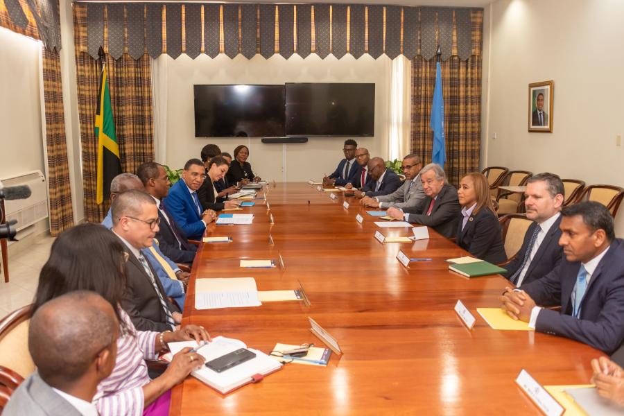 Secretary-General meets with Holness Cabinet