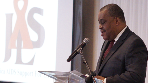Resident Coordinator Dr. Garry Conille delivers his remarks at the Jamaica AIDS Support for Life (JASL) 30th-anniversary event. The ceremony took place at The Pegasus Hotel in New Kingston. 